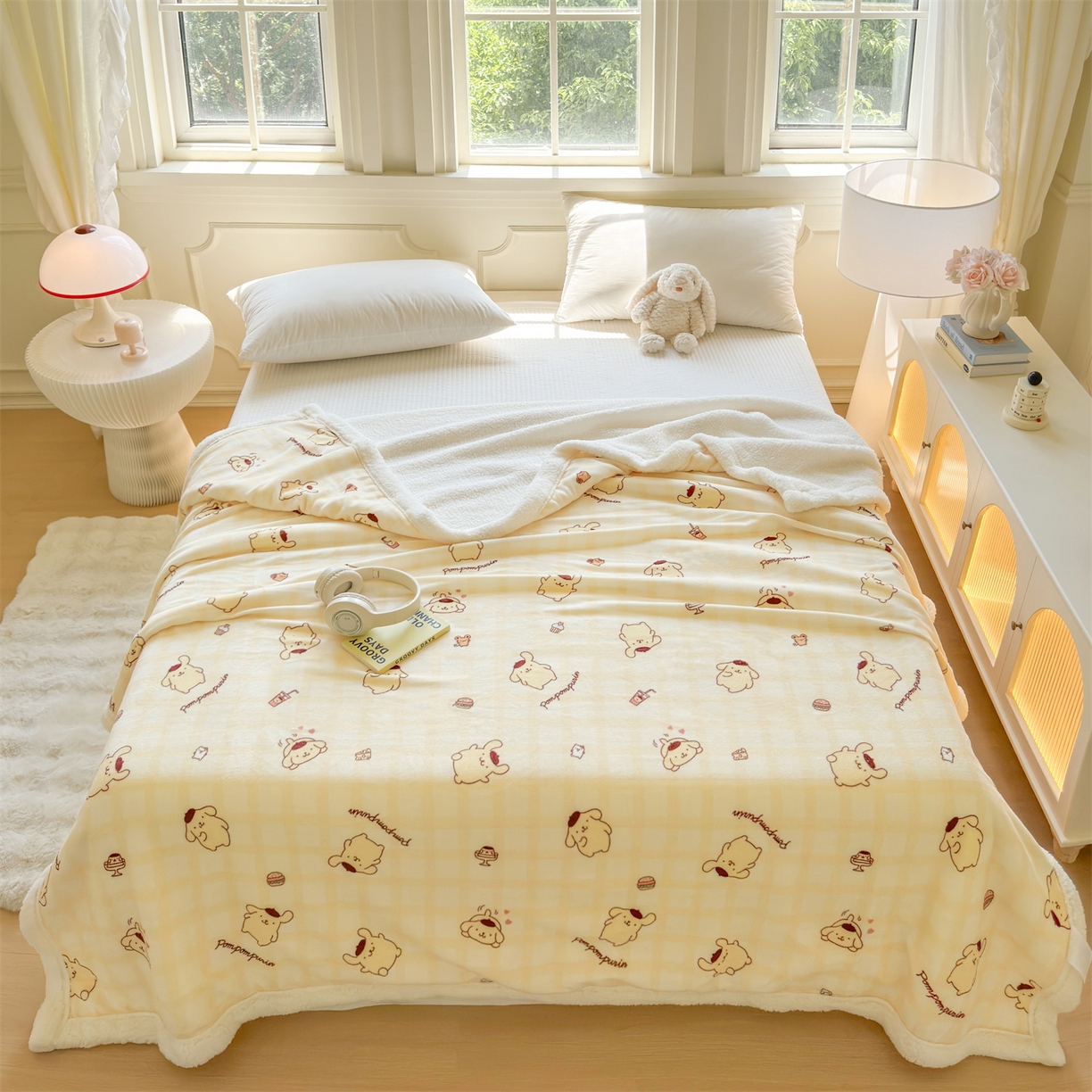 名兮家居 2025秋冬正版授权经典奥特曼高克重牛奶绒羊羔绒多功能盖毯【含防伪标】 盖毯-格子布丁狗