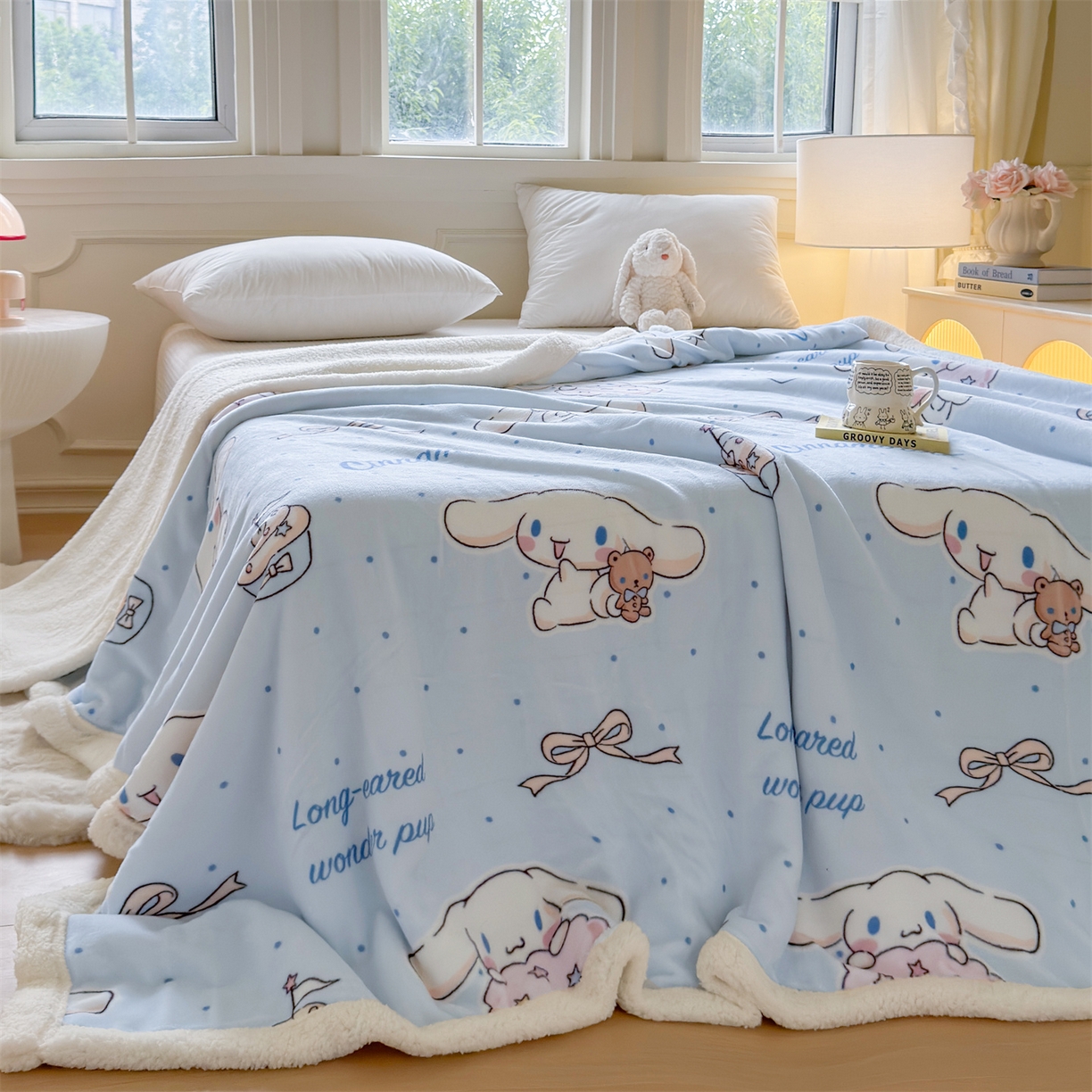 91家纺网 家纺一手货源 找家纺 名兮家居 2025秋冬正版授权经典奥特曼高克重牛奶绒羊羔绒多功能盖毯【含防伪标】 盖毯-甜品大耳狗