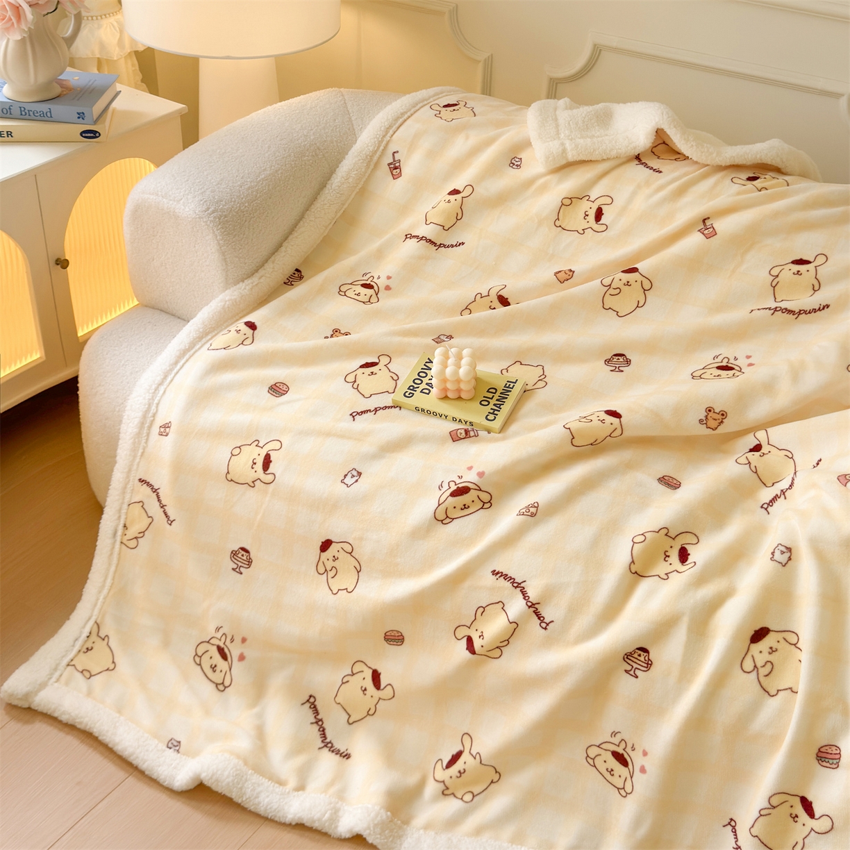 91家纺网 家纺一手货源 找家纺 名兮家居 2025秋冬正版授权经典奥特曼高克重牛奶绒羊羔绒多功能盖毯【含防伪标】 盖毯-格子布丁狗