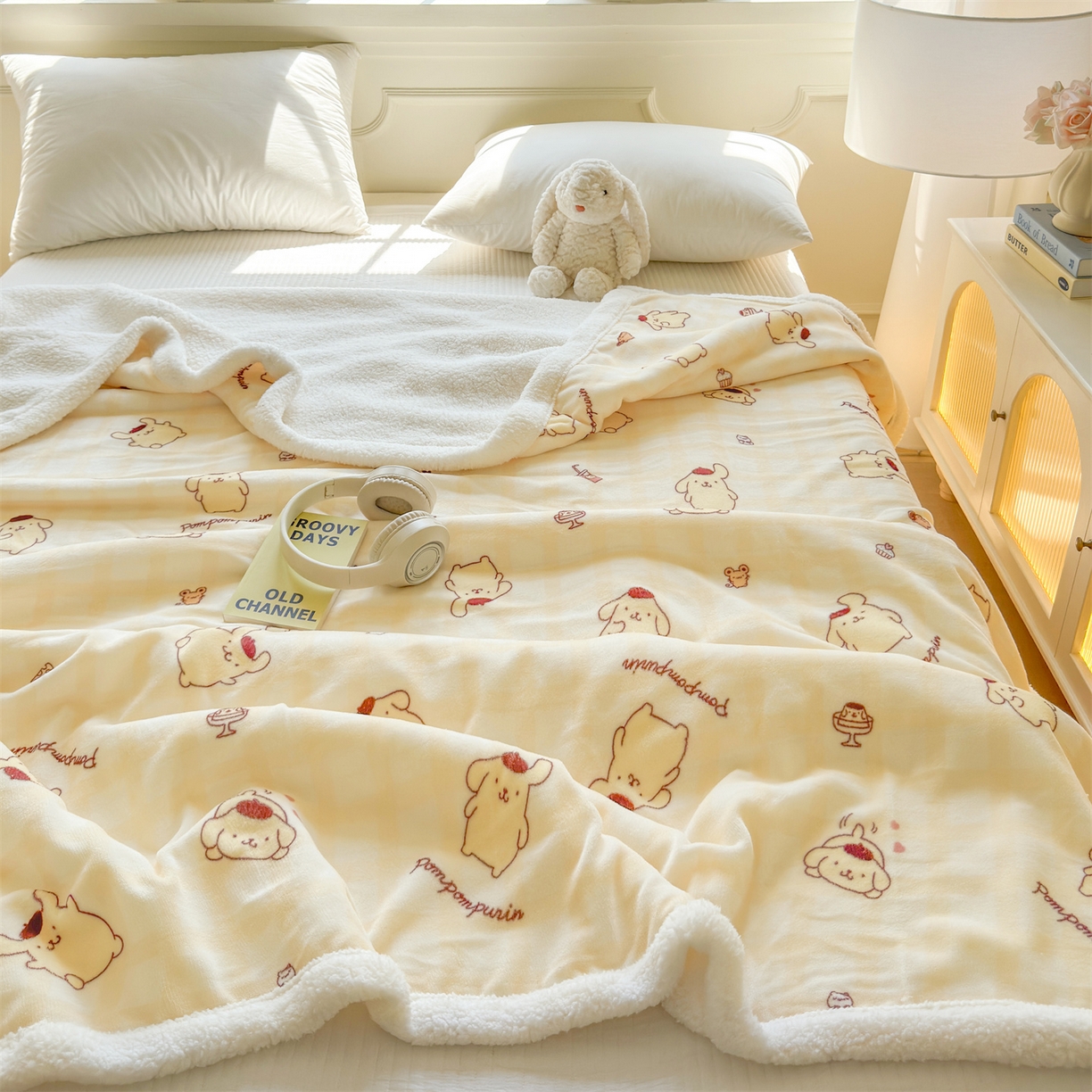 91家纺网 家纺一手货源 找家纺 名兮家居 2025秋冬正版授权经典奥特曼高克重牛奶绒羊羔绒多功能盖毯【含防伪标】 盖毯-格子布丁狗