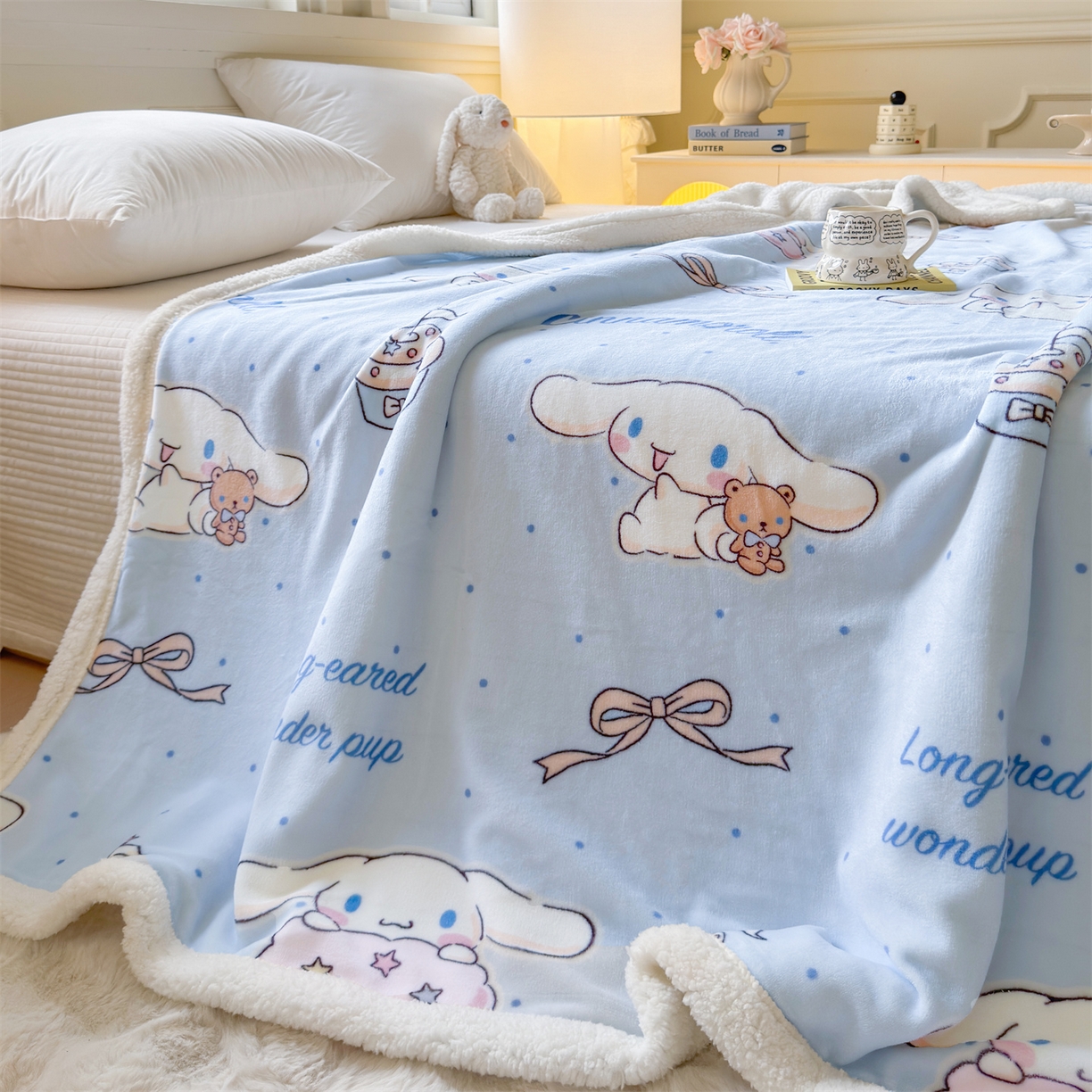 91家纺网 家纺一手货源 找家纺 名兮家居 2025秋冬正版授权经典奥特曼高克重牛奶绒羊羔绒多功能盖毯【含防伪标】 盖毯-甜品大耳狗