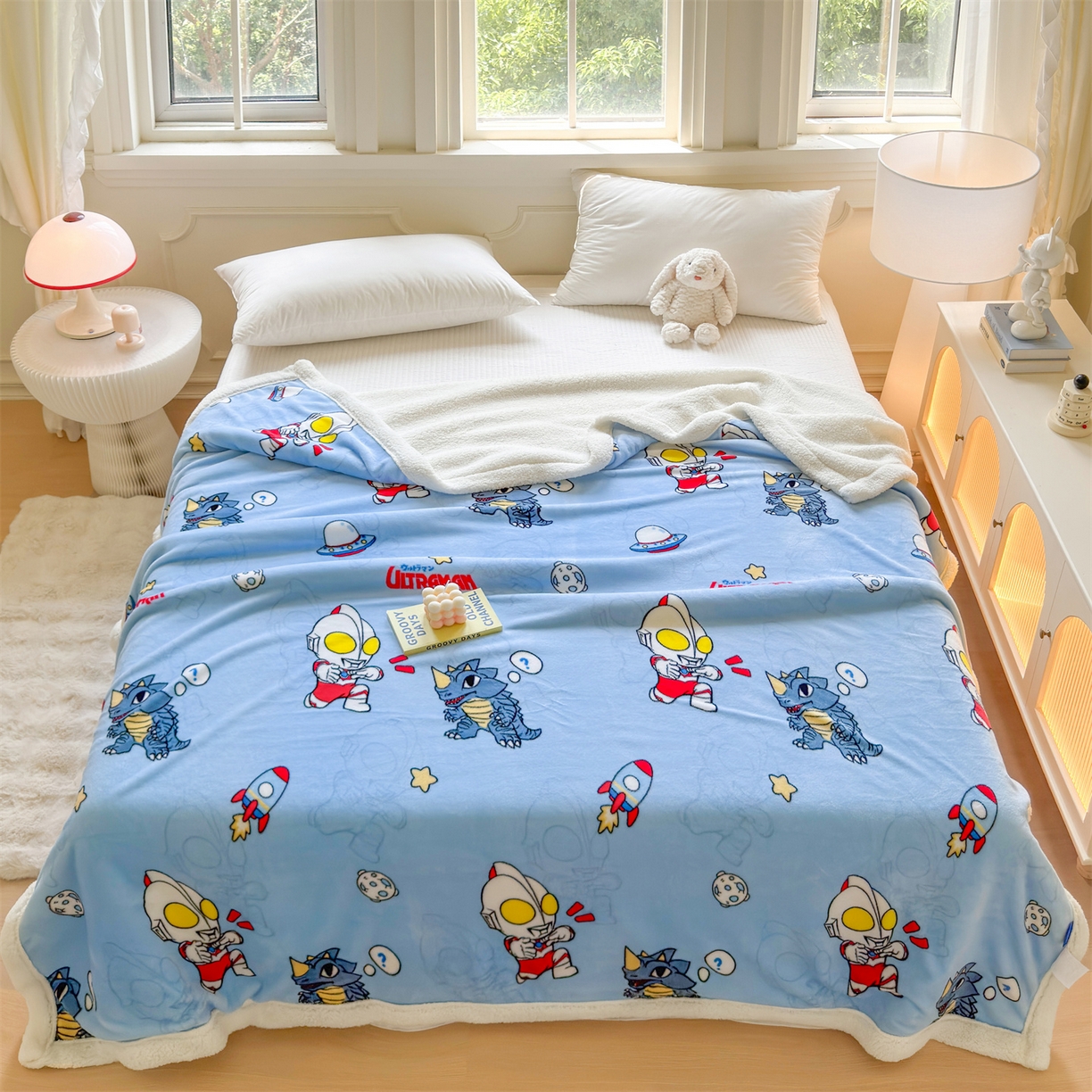 名兮家居 2025秋冬正版授权经典奥特曼高克重牛奶绒羊羔绒多功能盖毯【含防伪标】 盖毯-奥特曼打怪兽