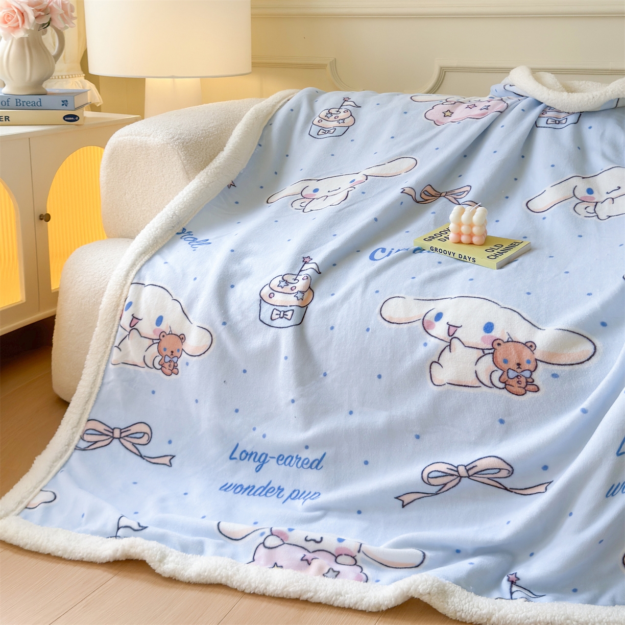 91家纺网 家纺一手货源 找家纺 名兮家居 2025秋冬正版授权经典奥特曼高克重牛奶绒羊羔绒多功能盖毯【含防伪标】 盖毯-甜品大耳狗