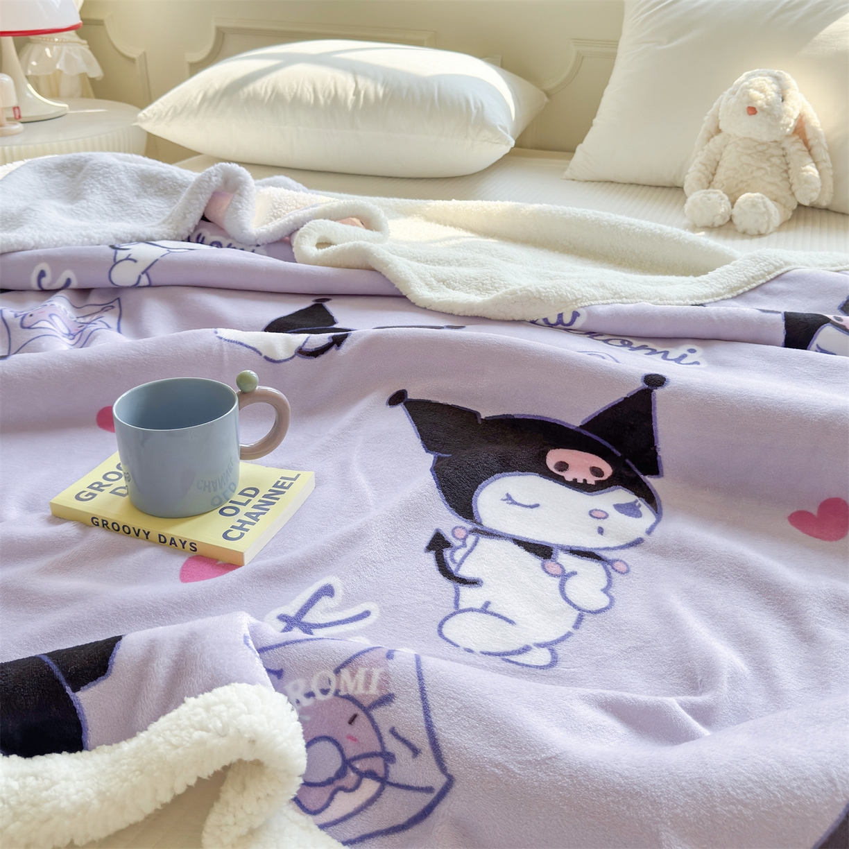 91家纺网 家纺一手货源 找家纺 名兮家居 2025秋冬正版授权经典奥特曼高克重牛奶绒羊羔绒多功能盖毯【含防伪标】 盖毯-紫色库洛米