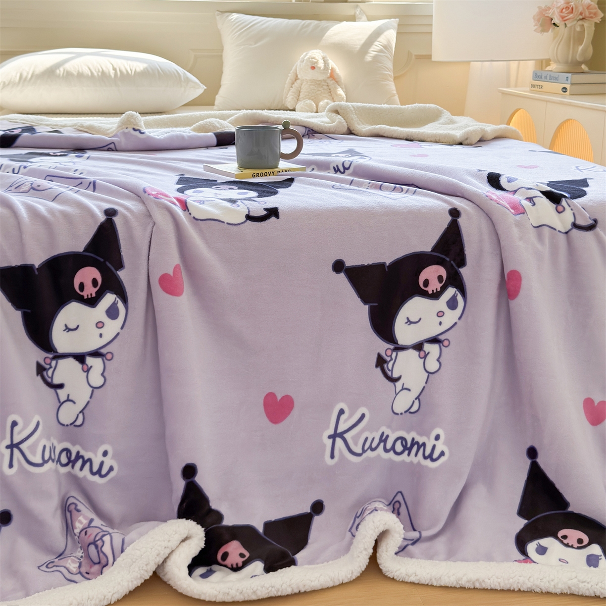 91家纺网 家纺一手货源 找家纺 名兮家居 2025秋冬正版授权经典奥特曼高克重牛奶绒羊羔绒多功能盖毯【含防伪标】 盖毯-紫色库洛米