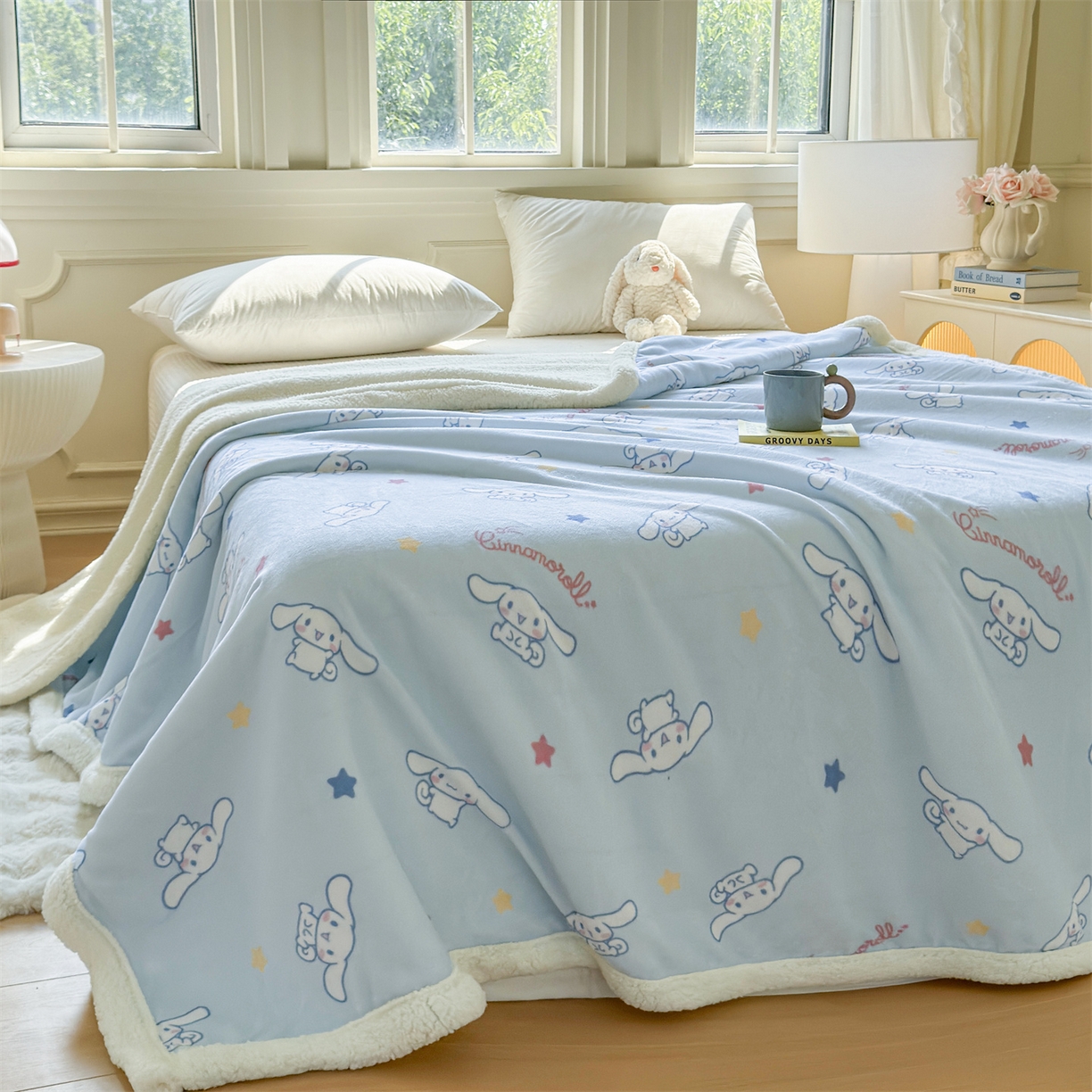 91家纺网 家纺一手货源 找家纺 名兮家居 2025秋冬正版授权经典奥特曼高克重牛奶绒羊羔绒多功能盖毯【含防伪标】 盖毯-星星大耳狗