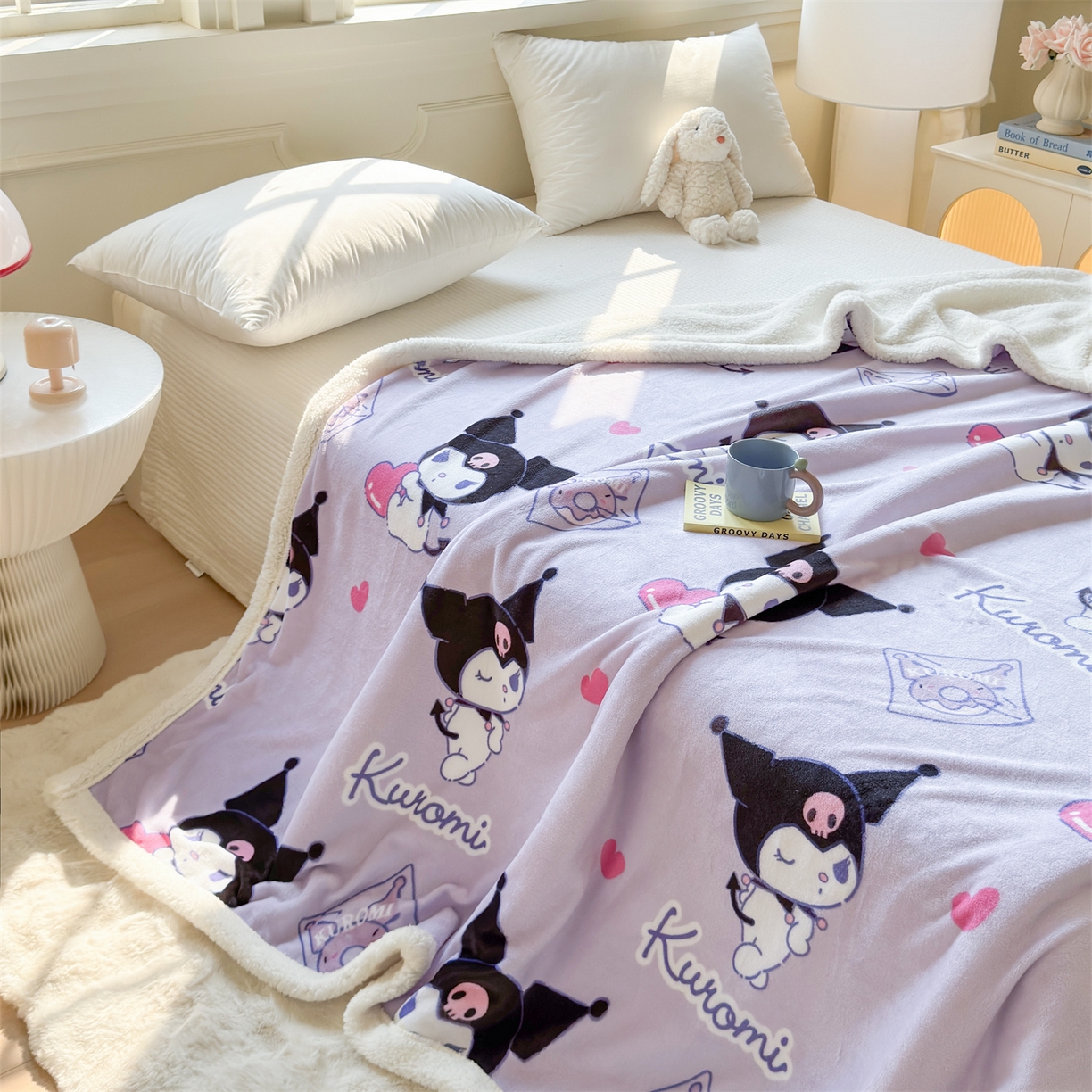 91家纺网 家纺一手货源 找家纺 名兮家居 2025秋冬正版授权经典奥特曼高克重牛奶绒羊羔绒多功能盖毯【含防伪标】 盖毯-紫色库洛米