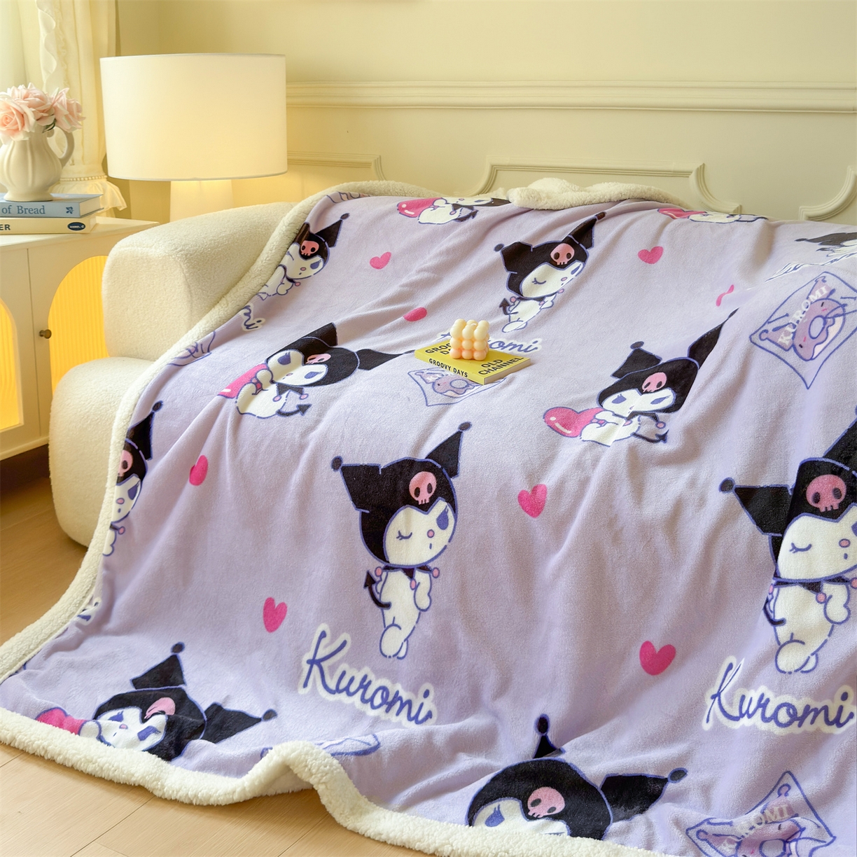 91家纺网 家纺一手货源 找家纺 名兮家居 2025秋冬正版授权经典奥特曼高克重牛奶绒羊羔绒多功能盖毯【含防伪标】 盖毯-紫色库洛米