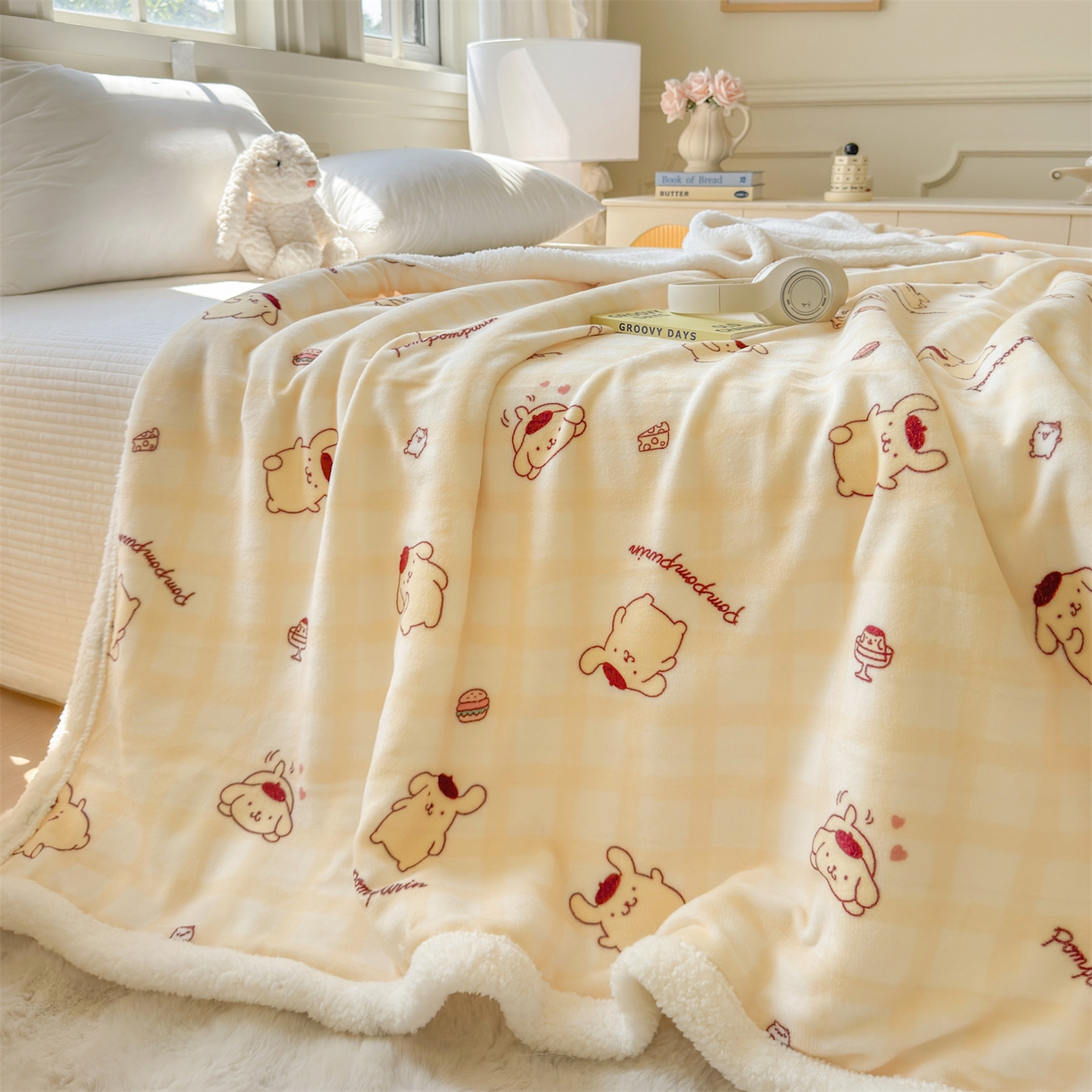 91家纺网 家纺一手货源 找家纺 名兮家居 2025秋冬正版授权经典奥特曼高克重牛奶绒羊羔绒多功能盖毯【含防伪标】 盖毯-格子布丁狗