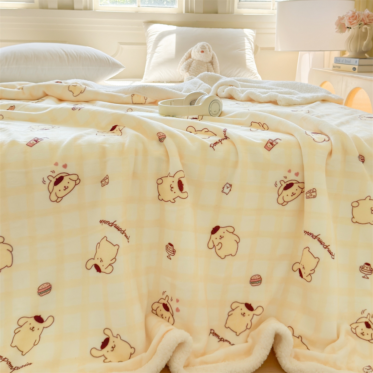 91家纺网 家纺一手货源 找家纺 名兮家居 2025秋冬正版授权经典奥特曼高克重牛奶绒羊羔绒多功能盖毯【含防伪标】 盖毯-格子布丁狗