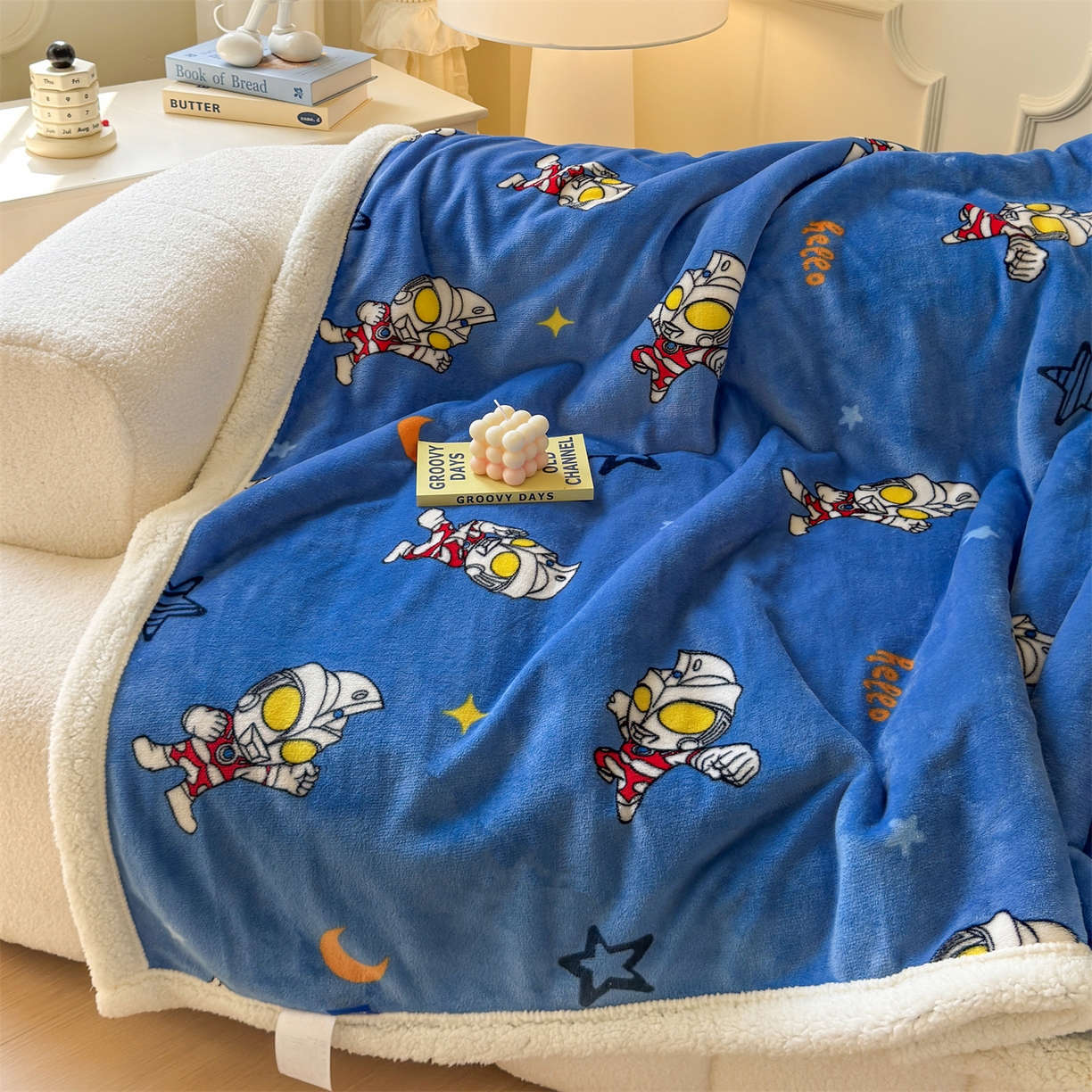 91家纺网 家纺一手货源 找家纺 名兮家居 2025秋冬正版授权经典奥特曼高克重牛奶绒羊羔绒多功能盖毯【含防伪标】 盖毯-艾斯