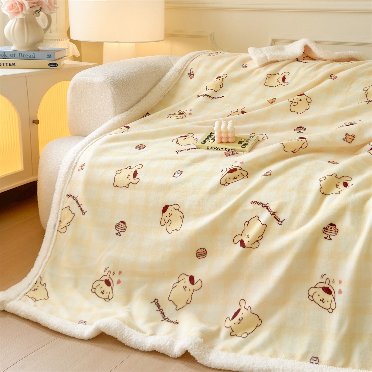 91家纺网 家纺一手货源 找家纺 名兮家居 2025秋冬正版授权经典奥特曼高克重牛奶绒羊羔绒多功能盖毯【含防伪标】 盖毯-格子布丁狗