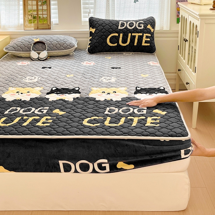 富馨莱 2025新款牛奶绒夹棉床笠支持一件定做 小柯基-夹棉