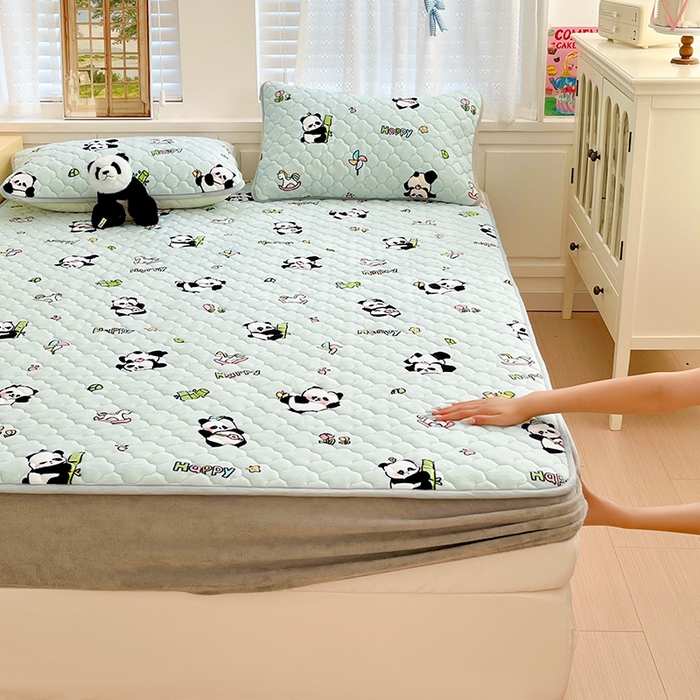 富馨莱 2025新款牛奶绒夹棉床笠支持一件定做 熊猫仔仔-夹棉