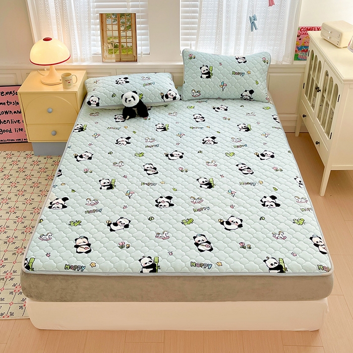 91家纺网 家纺一手货源 找家纺 富馨莱 2025新款牛奶绒夹棉床笠支持一件定做 熊猫仔仔-夹棉