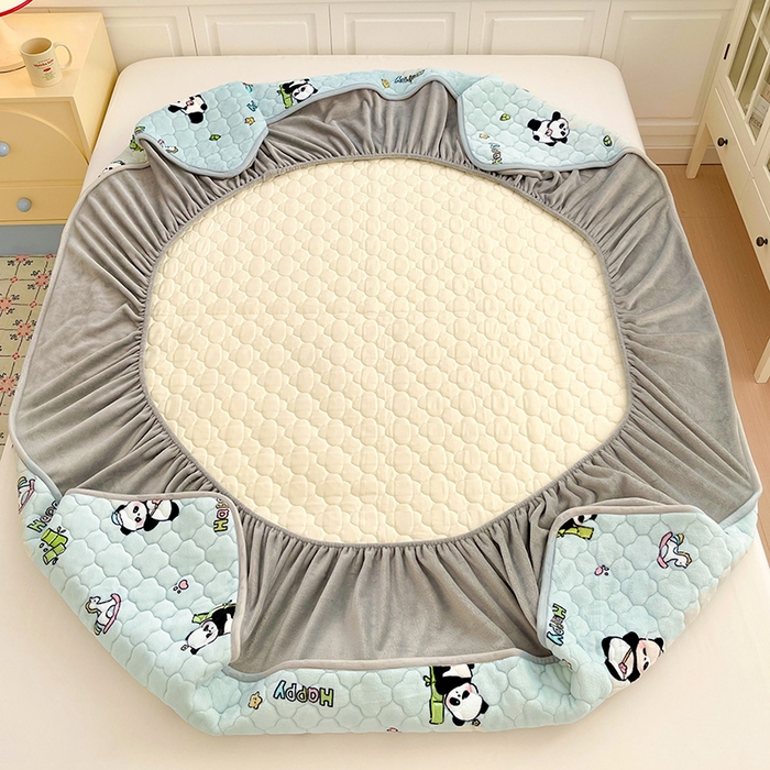 91家纺网 家纺一手货源 找家纺 富馨莱 2025新款牛奶绒夹棉床笠支持一件定做 熊猫仔仔-夹棉