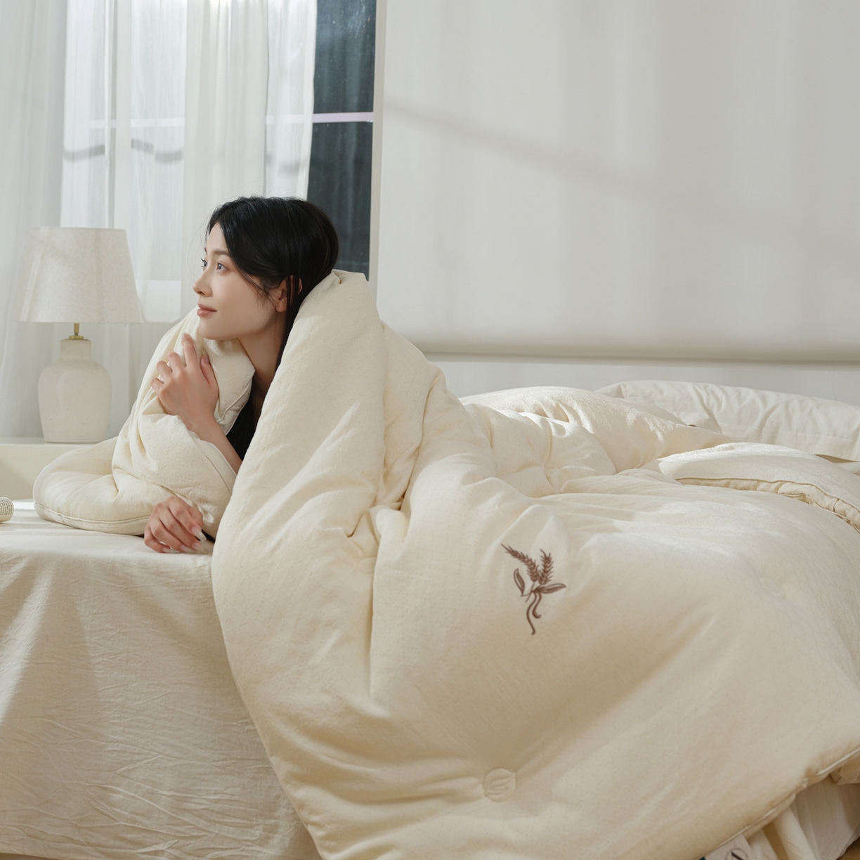 91家纺网 家纺一手货源 找家纺 （总）桂雅居 2025新款自然麦穗棉麻提花鲜豆蛋白被被子被芯