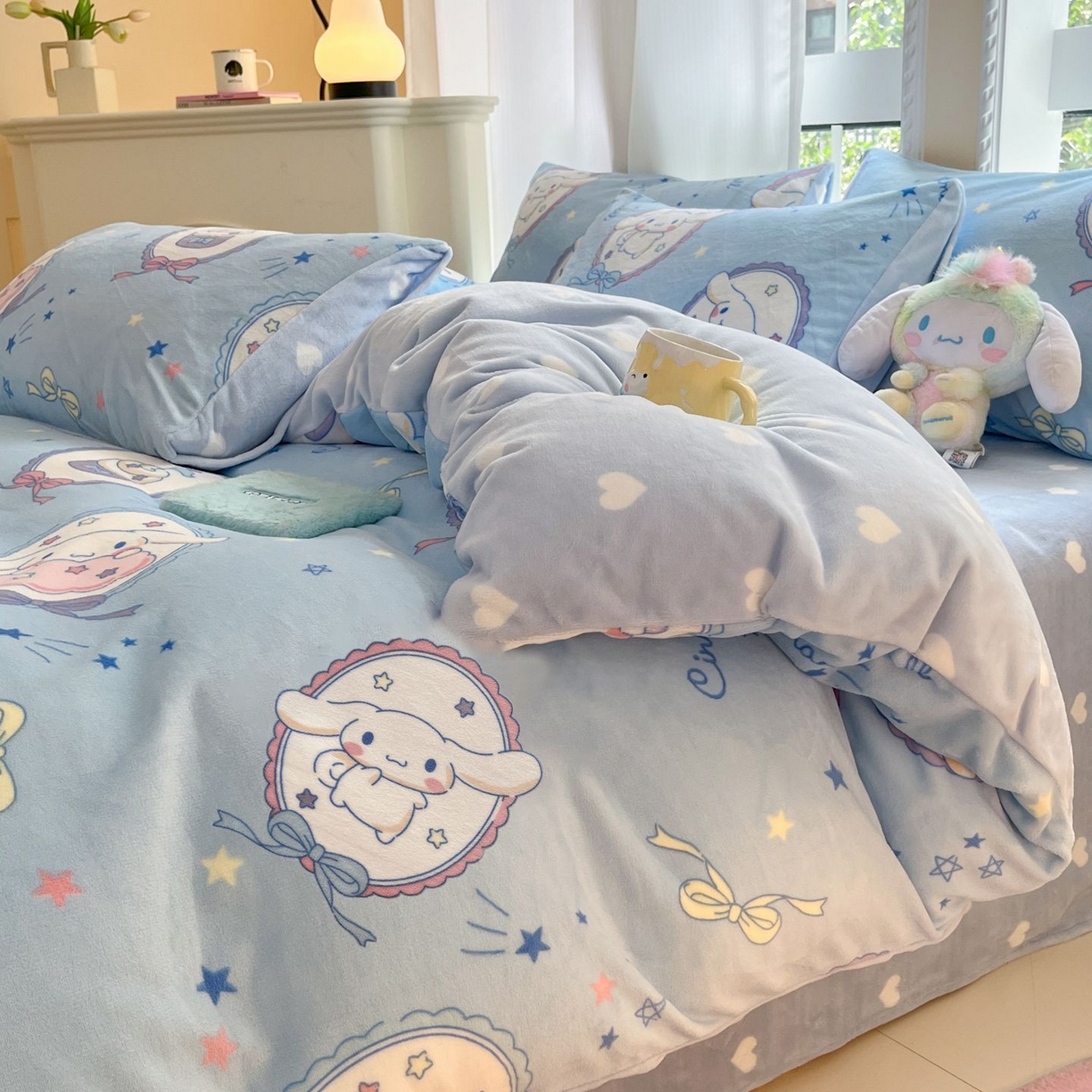 91家纺网 家纺一手货源 找家纺 （总）博雅 2025新款三丽鸥正版授权高克重牛奶绒小版四件套提供买家秀