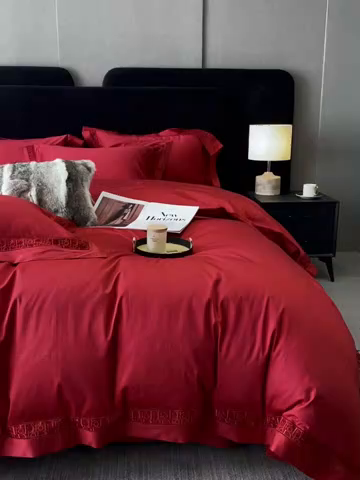 91家纺网 家纺一手货源 找家纺 南泉坊 2025新款纯棉长绒棉镂空四件套-奥兰多 奥兰多红