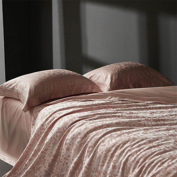 91家纺网 家纺一手货源 找家纺 南泉坊 2025新款50支天丝棉色织提花四件套 晨曦 粉