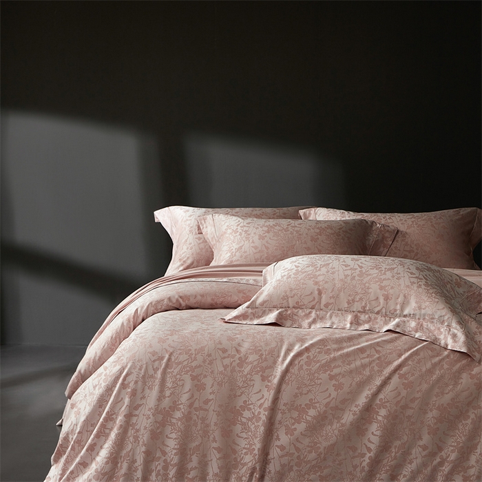 91家纺网 家纺一手货源 找家纺 南泉坊 2025新款50支天丝棉色织提花四件套 晨曦 粉