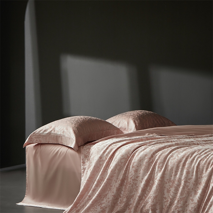 91家纺网 家纺一手货源 找家纺 南泉坊 2025新款50支天丝棉色织提花四件套 晨曦 粉