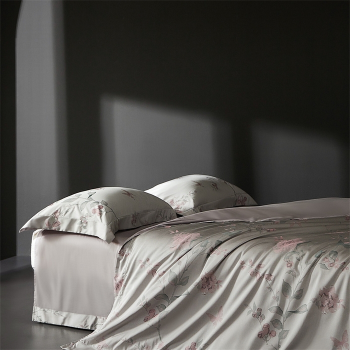 91家纺网 家纺一手货源 找家纺 南泉坊 2025新款50支天丝棉色织提花四件套 花海涧粉