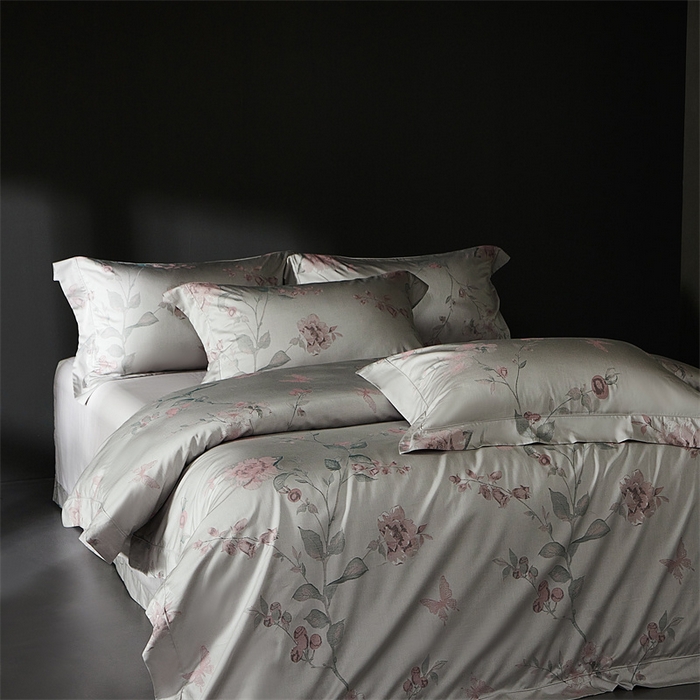 91家纺网 家纺一手货源 找家纺 南泉坊 2025新款50支天丝棉色织提花四件套 花海涧粉