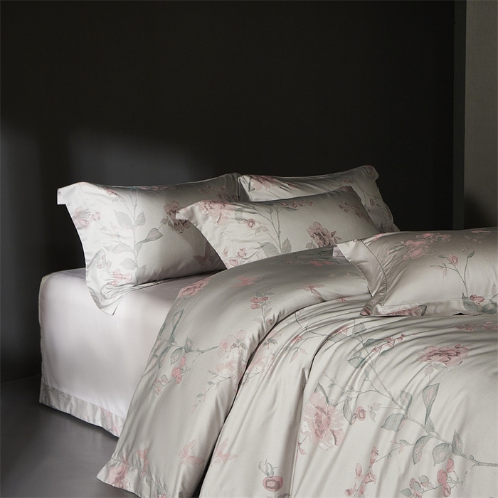 91家纺网 家纺一手货源 找家纺 南泉坊 2025新款50支天丝棉色织提花四件套 花海涧粉