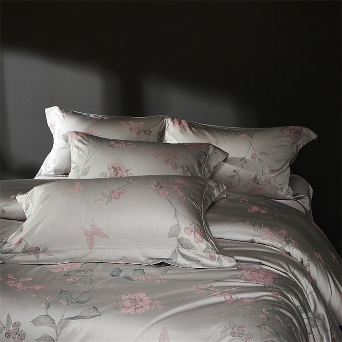 91家纺网 家纺一手货源 找家纺 南泉坊 2025新款50支天丝棉色织提花四件套 花海涧粉