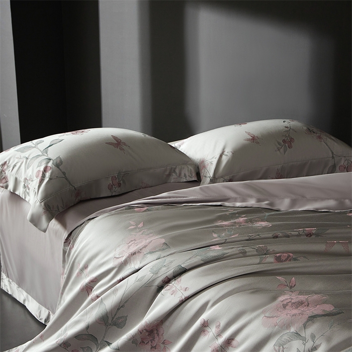 91家纺网 家纺一手货源 找家纺 南泉坊 2025新款50支天丝棉色织提花四件套 花海涧粉