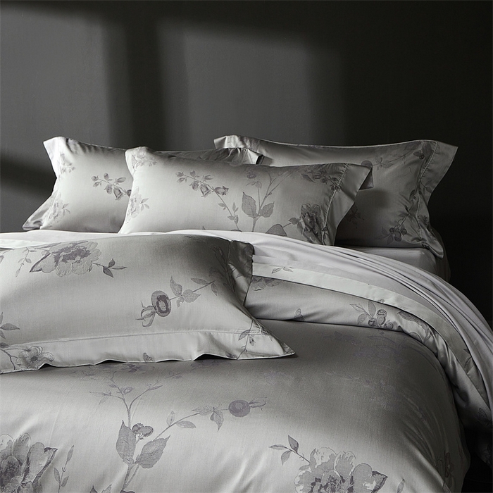 91家纺网 家纺一手货源 找家纺 南泉坊 2025新款50支天丝棉色织提花四件套 花海涧灰