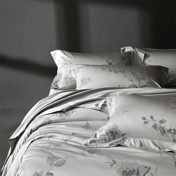 91家纺网 家纺一手货源 找家纺 南泉坊 2025新款50支天丝棉色织提花四件套 花海涧灰