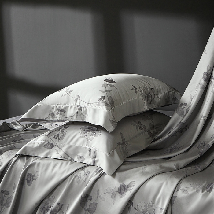 91家纺网 家纺一手货源 找家纺 南泉坊 2025新款50支天丝棉色织提花四件套 花海涧灰