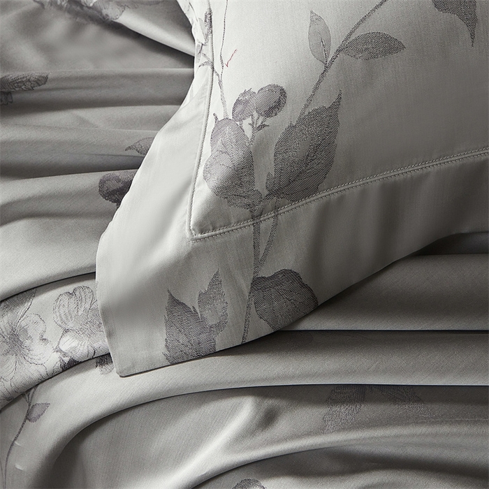 91家纺网 家纺一手货源 找家纺 南泉坊 2025新款50支天丝棉色织提花四件套 花海涧灰