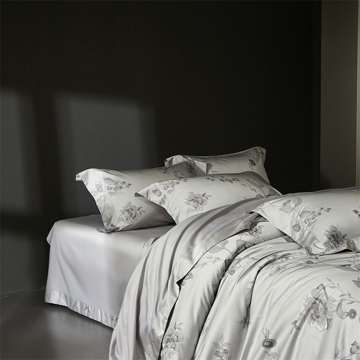 91家纺网 家纺一手货源 找家纺 南泉坊 2025新款50支天丝棉色织提花四件套 花海涧灰