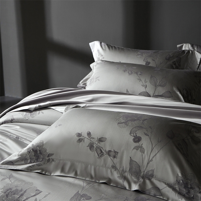 91家纺网 家纺一手货源 找家纺 南泉坊 2025新款50支天丝棉色织提花四件套 花海涧灰