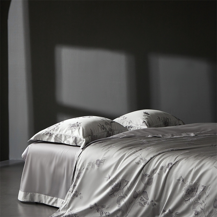 91家纺网 家纺一手货源 找家纺 南泉坊 2025新款50支天丝棉色织提花四件套 花海涧灰