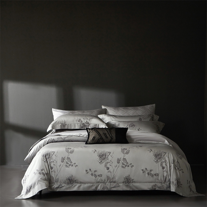 南泉坊 2025新款50支天丝棉色织提花四件套 花海涧灰