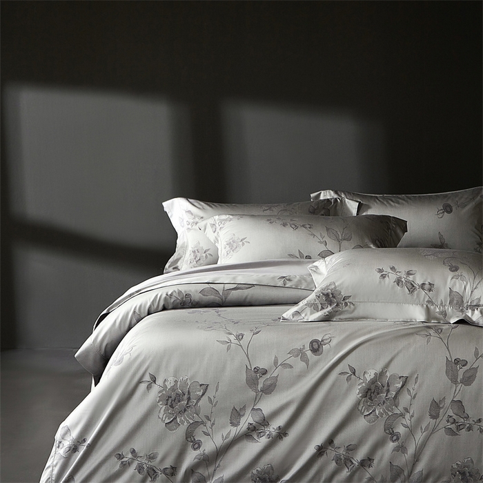 91家纺网 家纺一手货源 找家纺 南泉坊 2025新款50支天丝棉色织提花四件套 花海涧灰