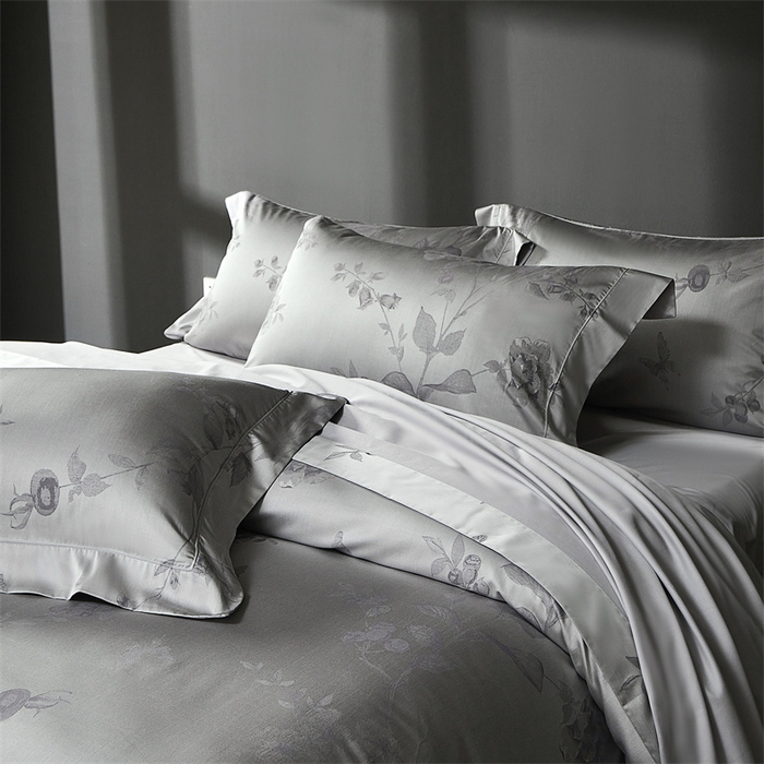 91家纺网 家纺一手货源 找家纺 南泉坊 2025新款50支天丝棉色织提花四件套 花海涧灰