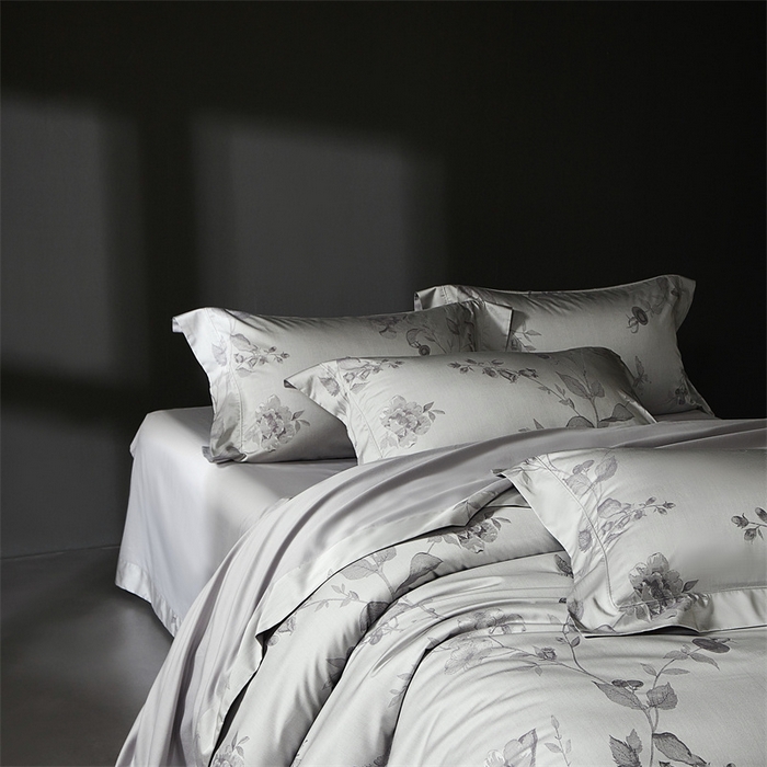 91家纺网 家纺一手货源 找家纺 南泉坊 2025新款50支天丝棉色织提花四件套 花海涧灰