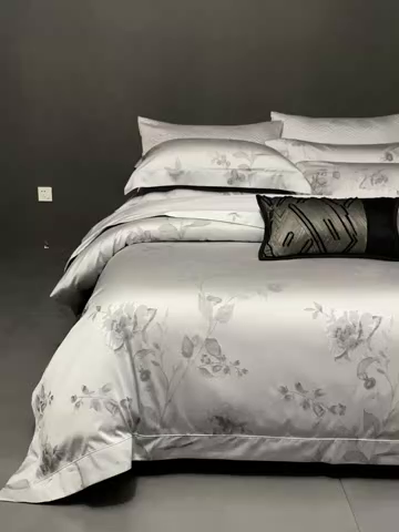 91家纺网 家纺一手货源 找家纺 南泉坊 2025新款50支天丝棉色织提花四件套 花海涧灰