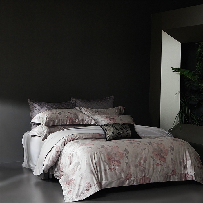 91家纺网 家纺一手货源 找家纺 南泉坊 2025新款50支天丝棉色织提花四件套 夕颜