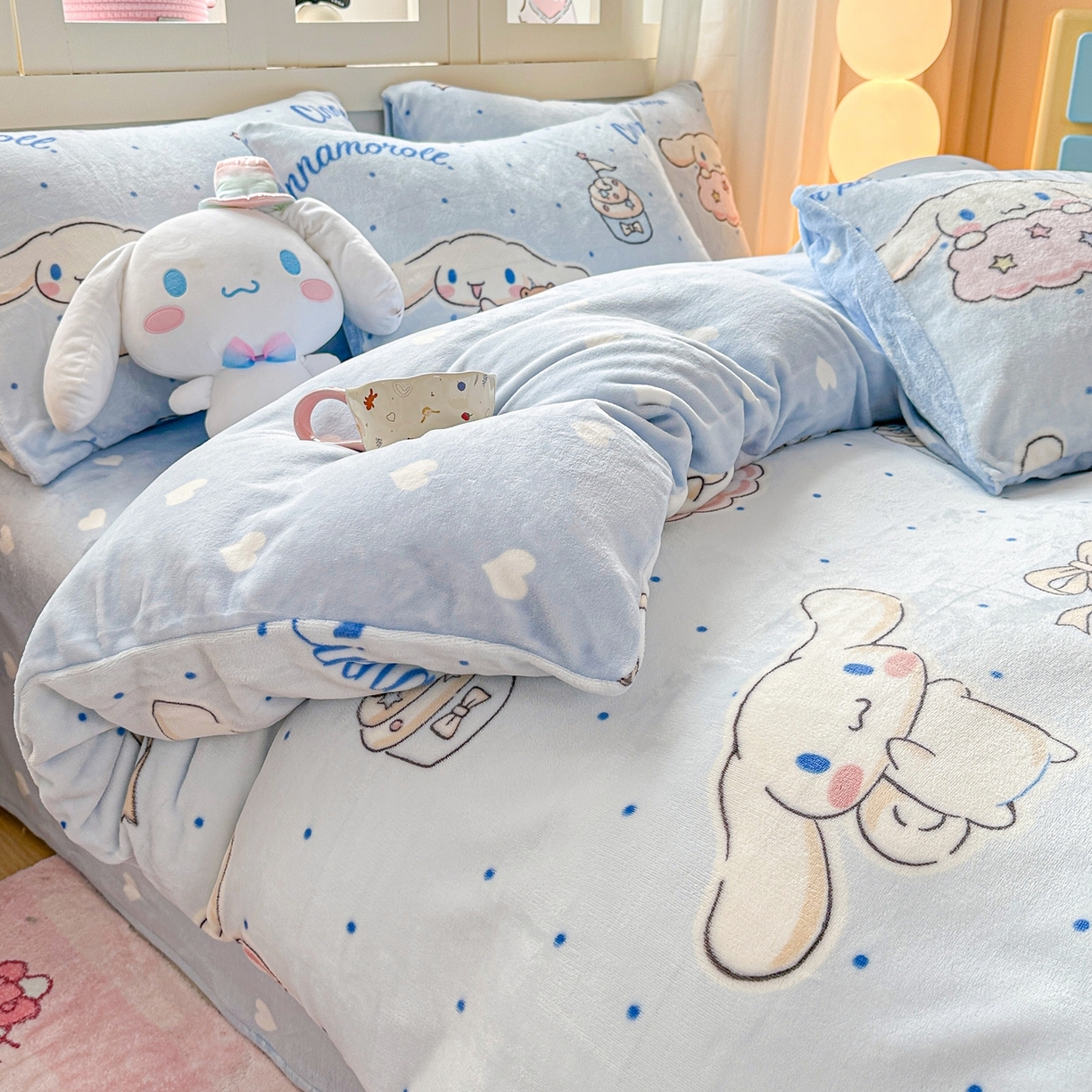 91家纺网 家纺一手货源 找家纺 博雅 2025新款三丽鸥正版授权高克重牛奶绒小版四件套提供买家秀 牛奶绒小版-点点玉桂狗