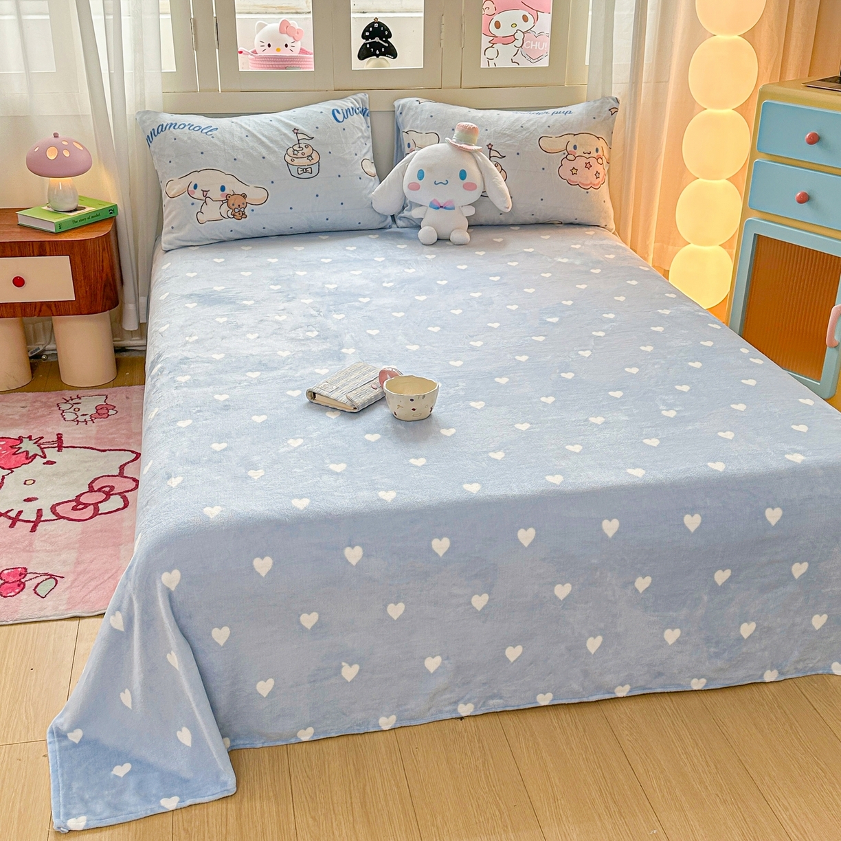 91家纺网 家纺一手货源 找家纺 博雅 2025新款三丽鸥正版授权高克重牛奶绒小版四件套提供买家秀 牛奶绒小版-点点玉桂狗