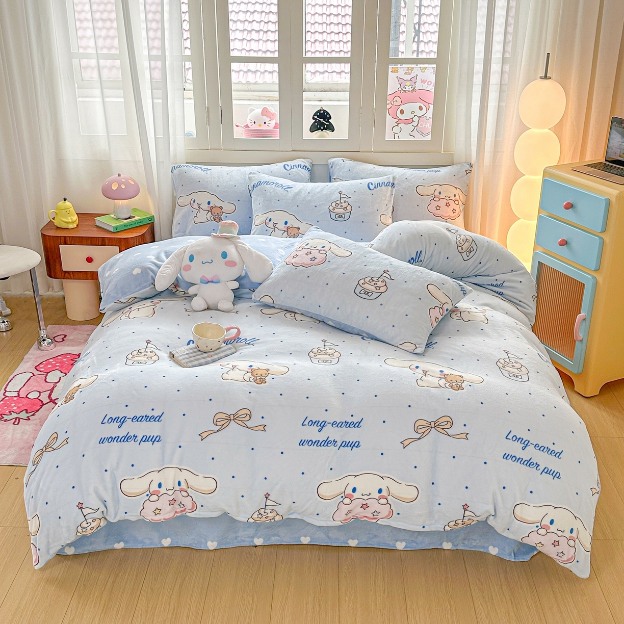 91家纺网 家纺一手货源 找家纺 博雅 2025新款三丽鸥正版授权高克重牛奶绒小版四件套提供买家秀 牛奶绒小版-点点玉桂狗