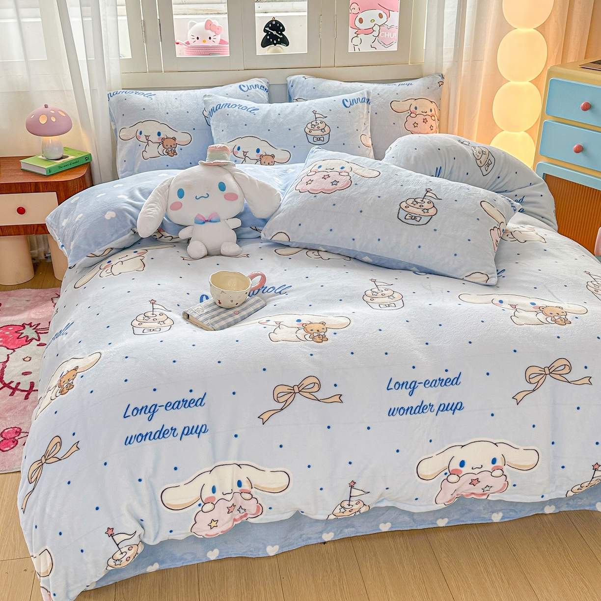 91家纺网 家纺一手货源 找家纺 博雅 2025新款三丽鸥正版授权高克重牛奶绒小版四件套提供买家秀 牛奶绒小版-点点玉桂狗