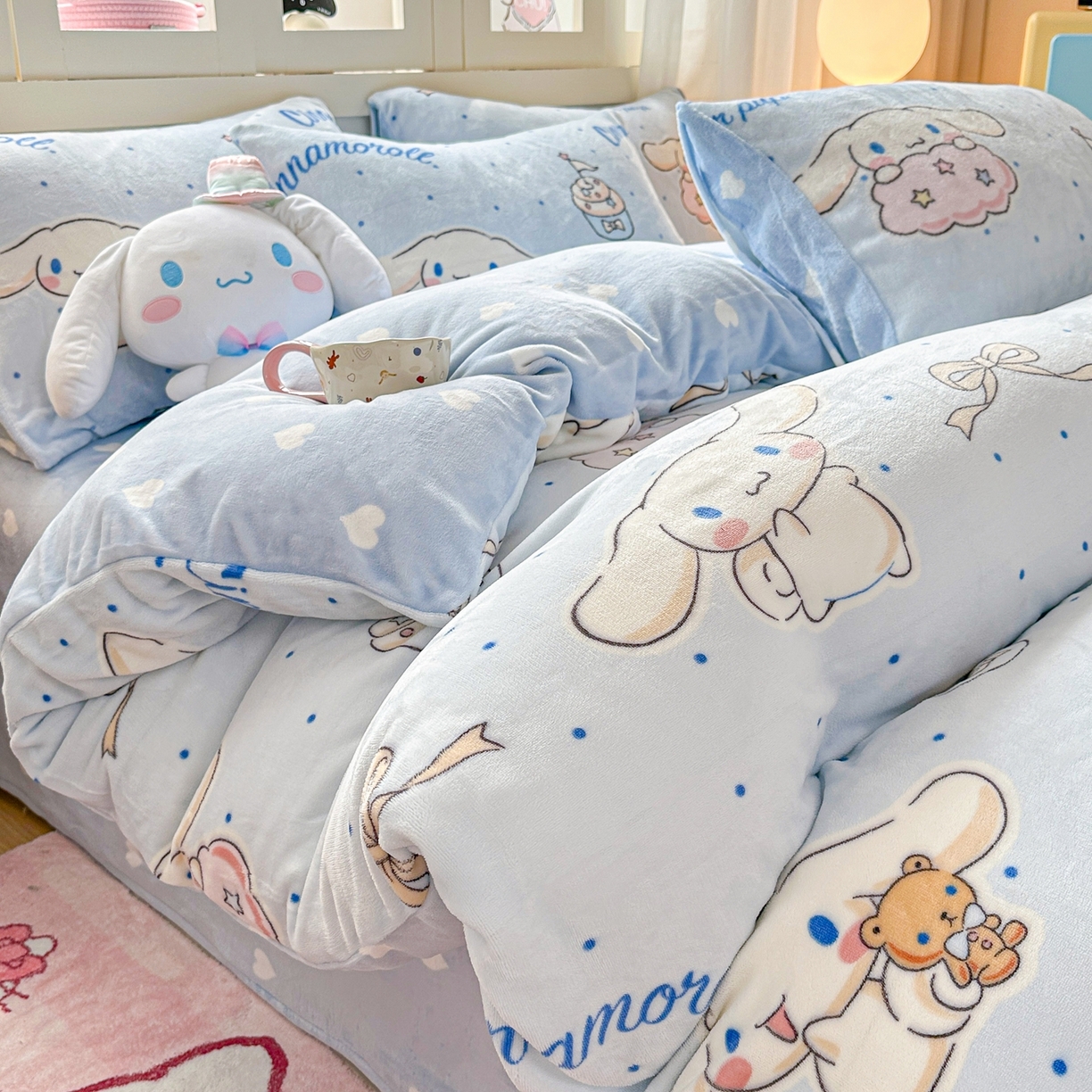 博雅 2025新款三丽鸥正版授权高克重牛奶绒小版四件套提供买家秀 牛奶绒小版-点点玉桂狗