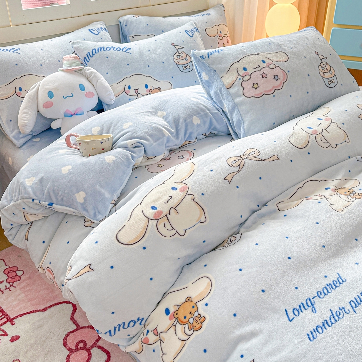 91家纺网 家纺一手货源 找家纺 博雅 2025新款三丽鸥正版授权高克重牛奶绒小版四件套提供买家秀 牛奶绒小版-点点玉桂狗